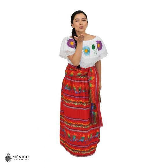 Traditional Mexican Floral Cambaya Dress Set – Handmade Three-Pieces - Picture 6 of 6